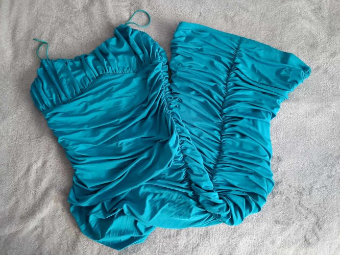 Shein plava midi nabrana haljina