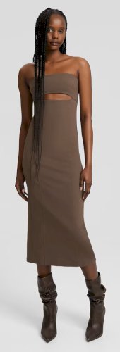 Bershka smeđa midi haljina