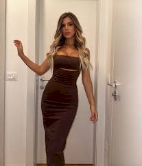 Bershka smeđa midi haljina