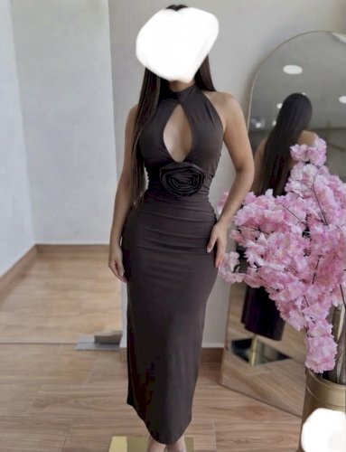 Zara popularna smeda duga elegantna svecana haljina s prorezom ruža 