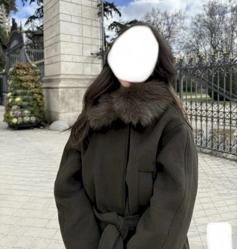 Zara kaput od vune sa krznenim ovratnikom i vezanjem u struku remen Boja tamno khaki 