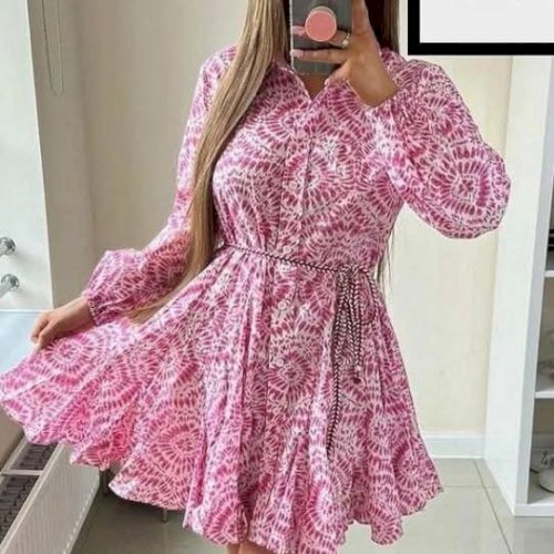 Zara roza haljina kosulja tunika s remenom i uzorkom