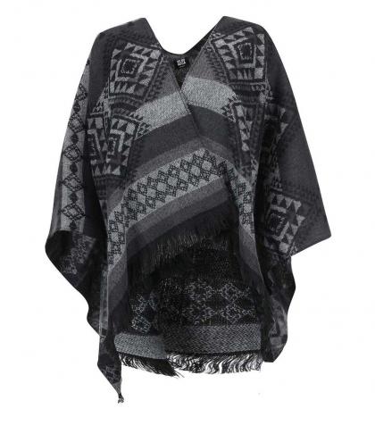 Čierno-sivé vzorované pončo VERO MODA Rilla