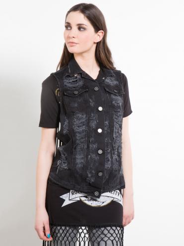 Fornarina černá džínová vesta Dotty Denim Gilet Fornarina černá džínová vesta Dotty Denim Gilet