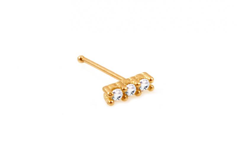 Zlatý piercing do nosu zirkonové trio rovný IZ10173 Zlatý piercing do nosu zirkonové trio rovný IZ10173
