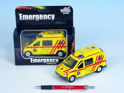 Auto ambulance kov 14cm na zpětné natažení na baterie 3xLR41 se zvukem se světlem v krabici Auto ambulance kov 14cm na zpětné natažení na baterie 3xLR41 se zvukem se světlem v krabici