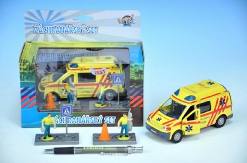 Auto ambulance kov 13cm s postavičkami na zpětný chod Auto ambulance kov 13cm s postavičkami na zpětný chod