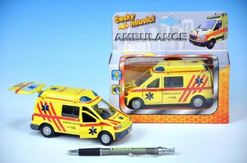 Auto ambulance kov 13cm česky mluvící na zpětné natažení na baterie se světlem Auto ambulance kov 13cm česky mluvící na zpětné natažení na baterie se světlem