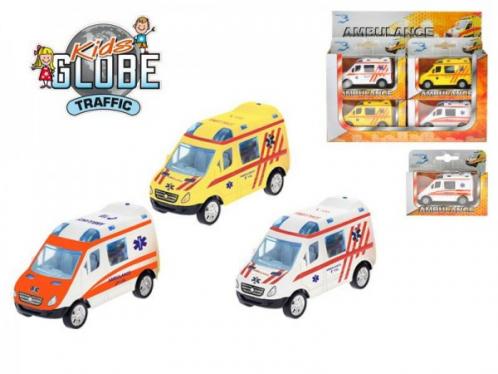 Auto Ambulance 8cm kov zpětný chod asst 3 barvy Auto Ambulance 8cm kov zpětný chod asst 3 barvy