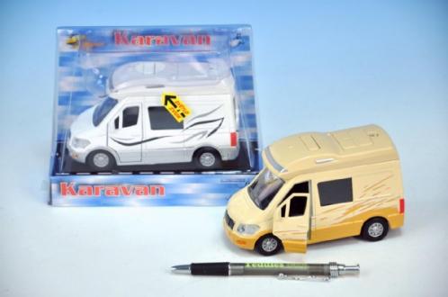 Auto karavan kov 14cm na zpětný chod na baterie se zvukem se světlem asst 2 barvy v krabičce Auto karavan kov 14cm na zpětný chod na baterie se zvukem se světlem asst 2 barvy v krabičce