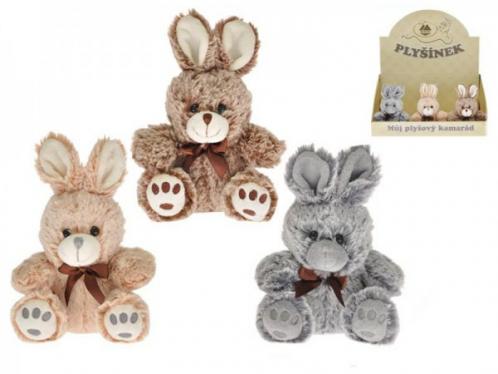 Zajíc/zajíček sedící s mašlí plyš 15cm asst 3 barvy Zajíc/zajíček sedící s mašlí plyš 15cm asst 3 barvy