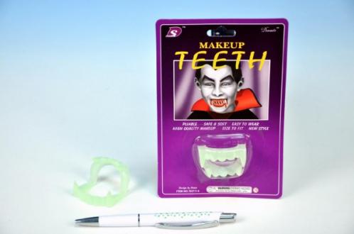 Zuby upíří svítící 4cm plast na kartě karneval Zuby upíří svítící 4cm plast na kartě karneval