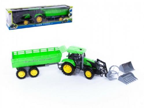 Zelený traktor s přívěsem a radlicí 3ks plast 80cm Zelený traktor s přívěsem a radlicí 3ks plast 80cm