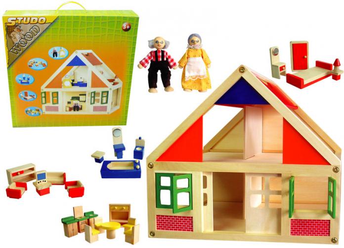 Domeček dřevěný + figurky + vybavení Domeček dřevěný + figurky + vybavení