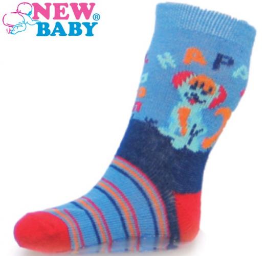 Dětské ponožky New Baby s ABS modré happy dog Modrá 80 (9-12m) Dětské ponožky New Baby s ABS modré happy dog Modrá 80 (9-12m)