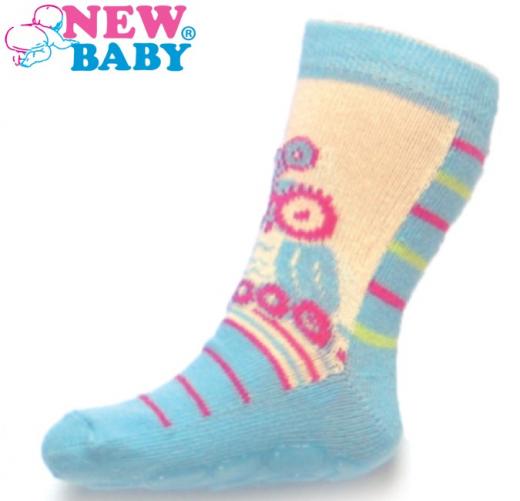 Dětské ponožky New Baby s ABS modro-béžové se sovou Modrá 86 (12-18m) Dětské ponožky New Baby s ABS modro-béžové se sovou Modrá 86 (12-18m)
