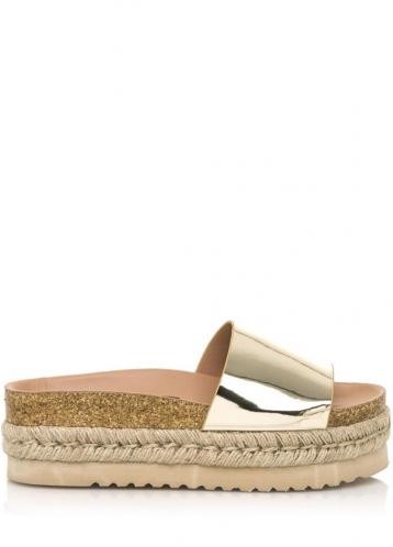 Zlaté pantofle s espadrilovou podrážkou MTNG 41 Zlaté pantofle s espadrilovou podrážkou MTNG 41