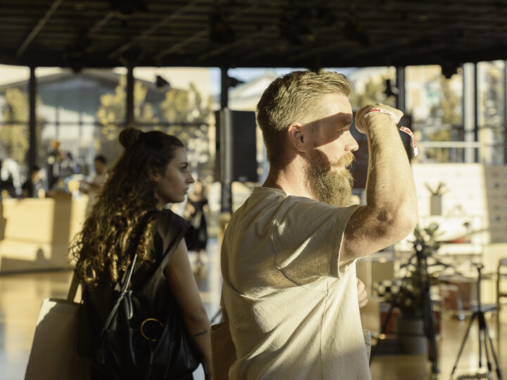 Alica Weber and Esa Hiltunen at POV 2025, standing in the foyer of the National Dance Theatre