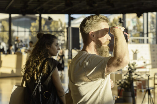 Alica Weber and Esa Hiltunen at POV 2025, standing in the foyer of the National Dance Theatre