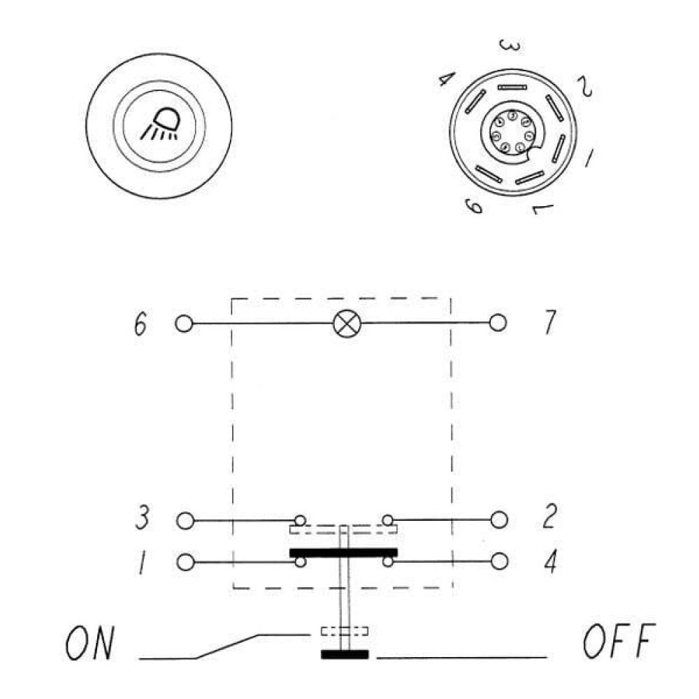 Drukschakelaar, werklamp, rond, geel