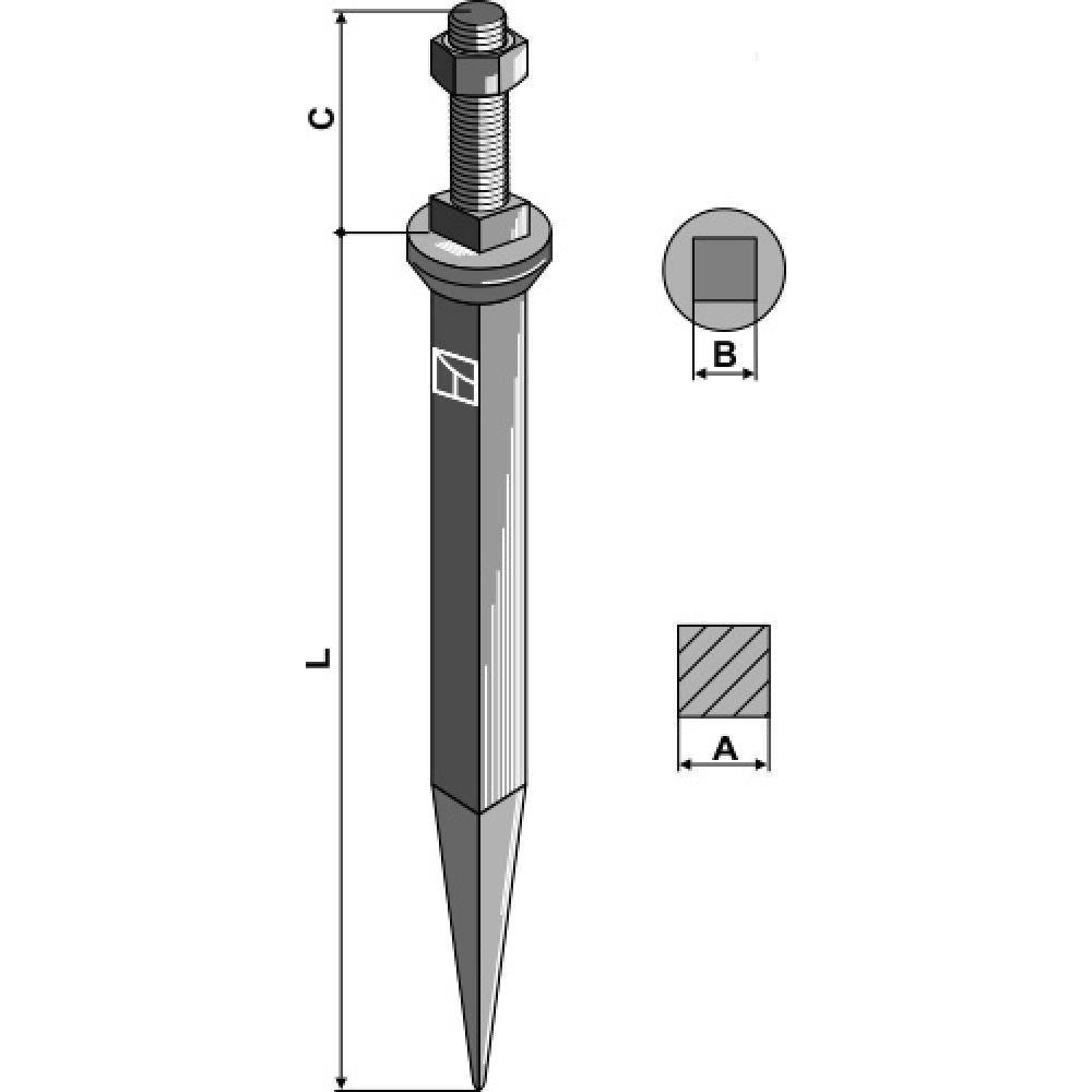 Eggetand uit boriumstaal met vierkant hals