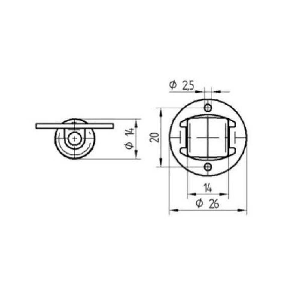 Bokwiel polyamide: Ø14x14mm, flensplaat: 26 belasting: 15kg, Tente