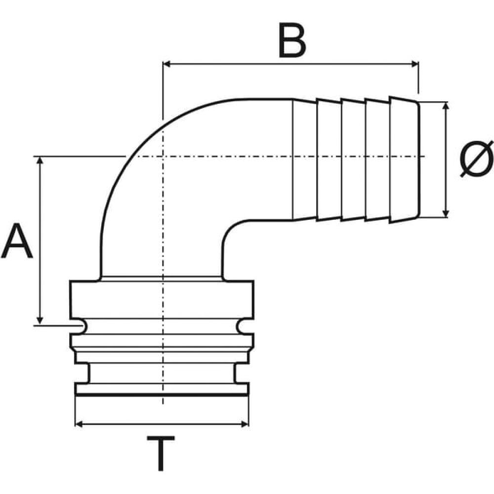 Slangaansluiting 90° T5 25 mm