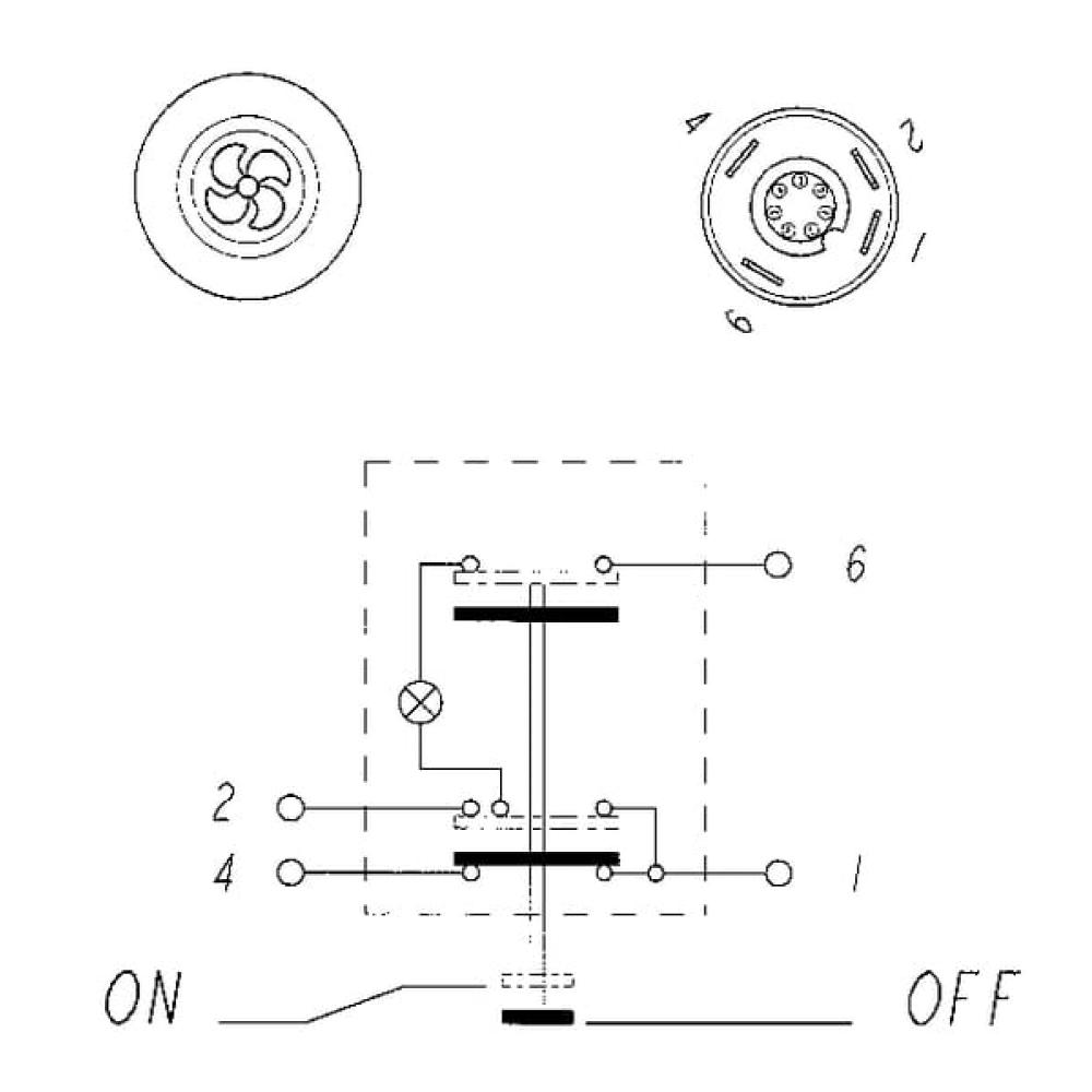 Drukschakelaar, ventilator, rond, geel