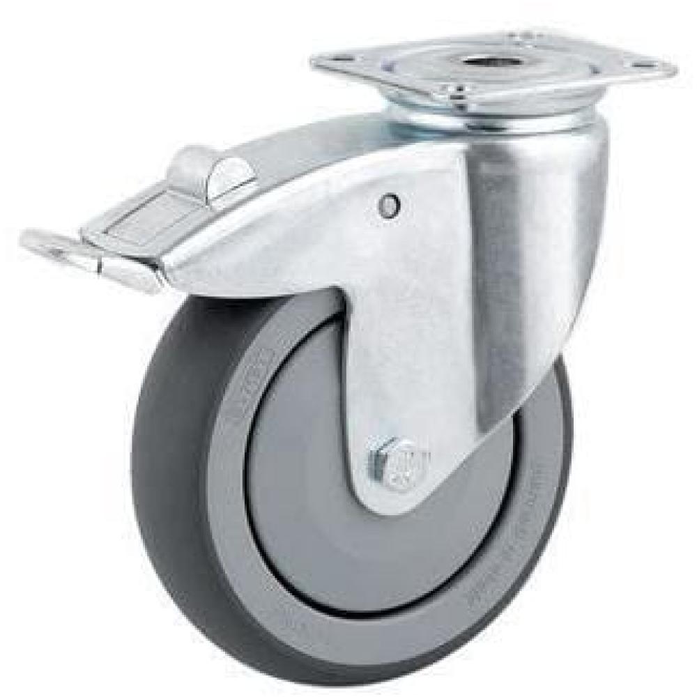 Zwenkwiel rubber: Ø50x19mm, totaalstop, flensplaat: 60x60mm belasting: 40kg, Tente