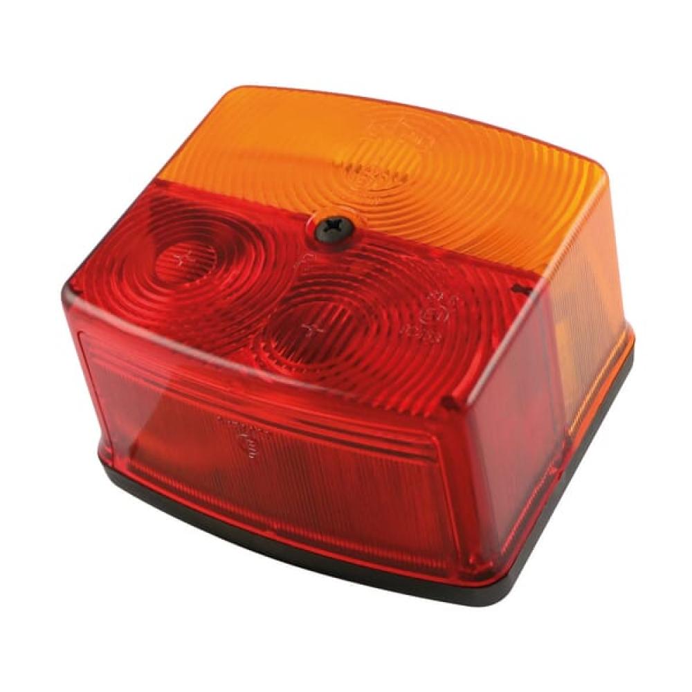 Achterlicht vierkant, 12V, oranje/rood, boutbevestiging, 95x85x55mm, BBS(K) 6025, rechts
