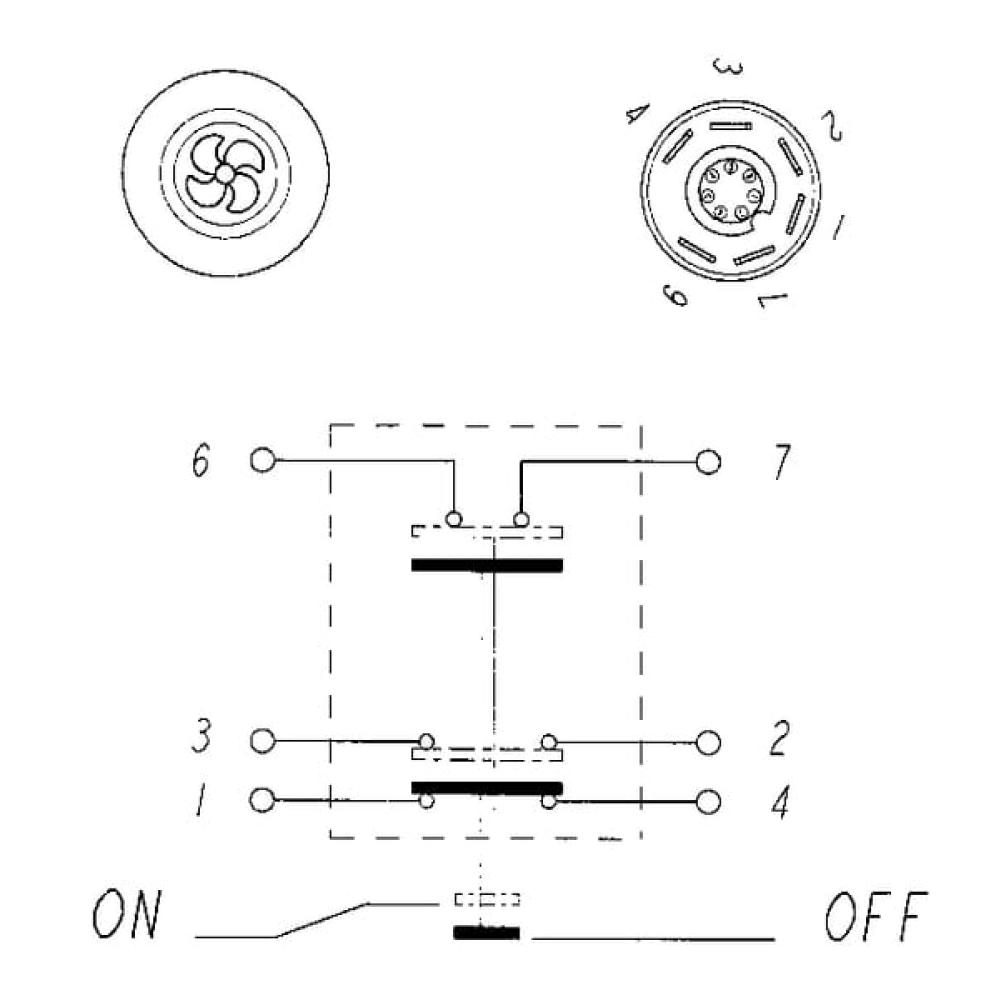 Drukschakelaar, ventilator, rond, geel