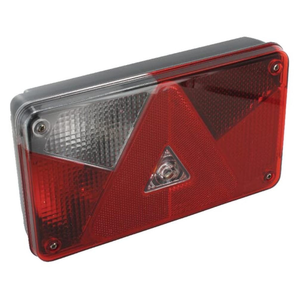 Linker Achterlicht + stop + richtingaanwijzer + nummerplaat + driehoekreflector + achteruitrijlicht