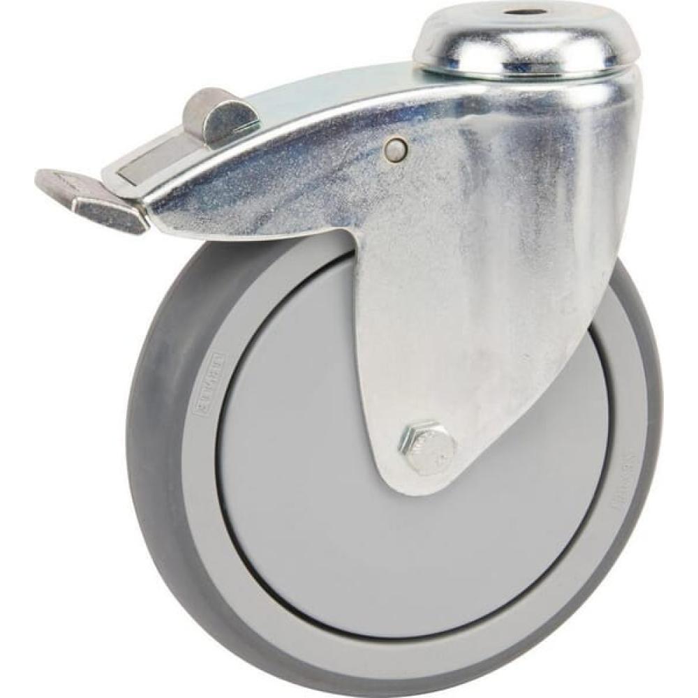 Zwenkwiel rubber: Ø150x32mm, totaalstop, met boutgatbevestiging, belasting: 100kg, Tente