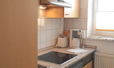 Einbauküche: Kühlschrank, Geschirrspüler, Kochfeld, Mikrowelle mit Grill