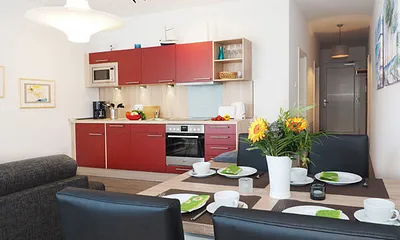 im Wohnraum integrierte Küchenzeile