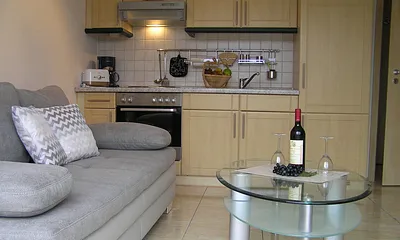 Wohnbereich mit Küche und Schlafcouch (ca. 140 x 190 ) für max. 2 Personen