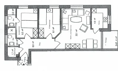 Raumaufteilung Wohnung 8 mit Balkon