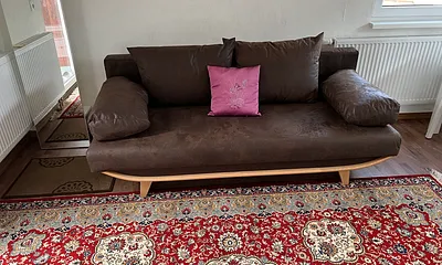 Sofa: auch als Schlafcouch (2x1,4 m) möglich, Federkern