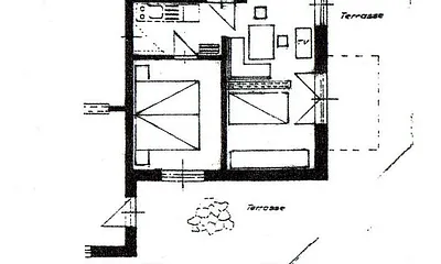 Grundriss der im EG separat liegenden Ferienwohnung 