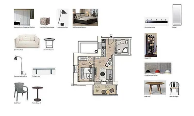Grundriss und Möblierung Wohnung 01
