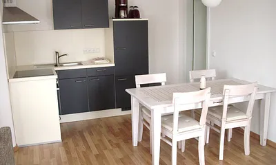 Einbauküche mit Kühlschrank, Cerankochfeld und Backofen