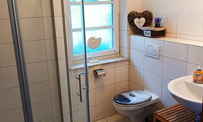 Duschbad mit Waschbecken und WC