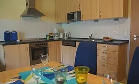 unsere Küche - komplett eingerichtet - kleines Gefrierfach, Mirkowelle, Geschirrspüler, Tassimo, Wasserkocher usw.