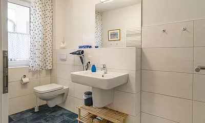 Duschbad mit Fenster, Fön, Insektenschutz, ebenerdiger Dusche