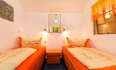 Der Schlafbereich mit 2 Einzelbetten.