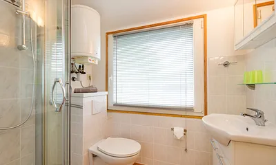 Das Bad bietet Ihnen Dusche und WC.