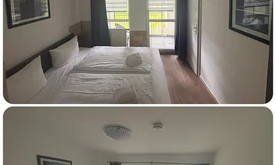 Schlafzimmer mit großem Doppelbett, 180x200cm sowie angrenzenden Balkon