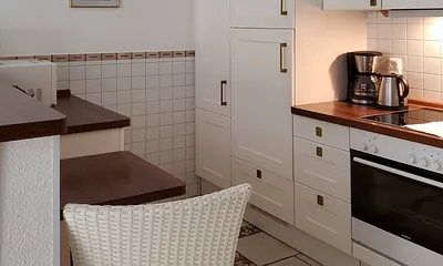 Küche rechte Seite mit Geschirrspüler, Mikrowelle, Kühlschschrank mit Gefrierfach... 