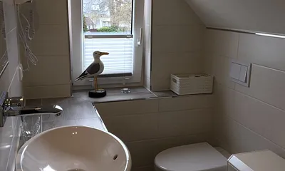 Typ 1 oben - Dusche, mit Waschtisch, WC, Fön; Fenster, Heizung