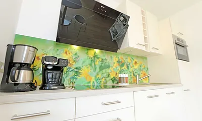 Küchenzeile mit Geschirrspüler,autarkes Elektro-Kochfeld mit 4 Zonenceranfeld,Spüle,Kühlschrank mit Eisfach,Kompaktbackofen mit Mikrowelle,Dunstabzugshaube,Wasserkocher & Toaster